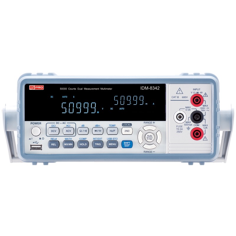 1 pcs - RS PRO IDM8342 Bench Digital Multimeter, True RMS, 10A ac Max, 10A dc Max, 750V ac Max - UKAS Calibrated