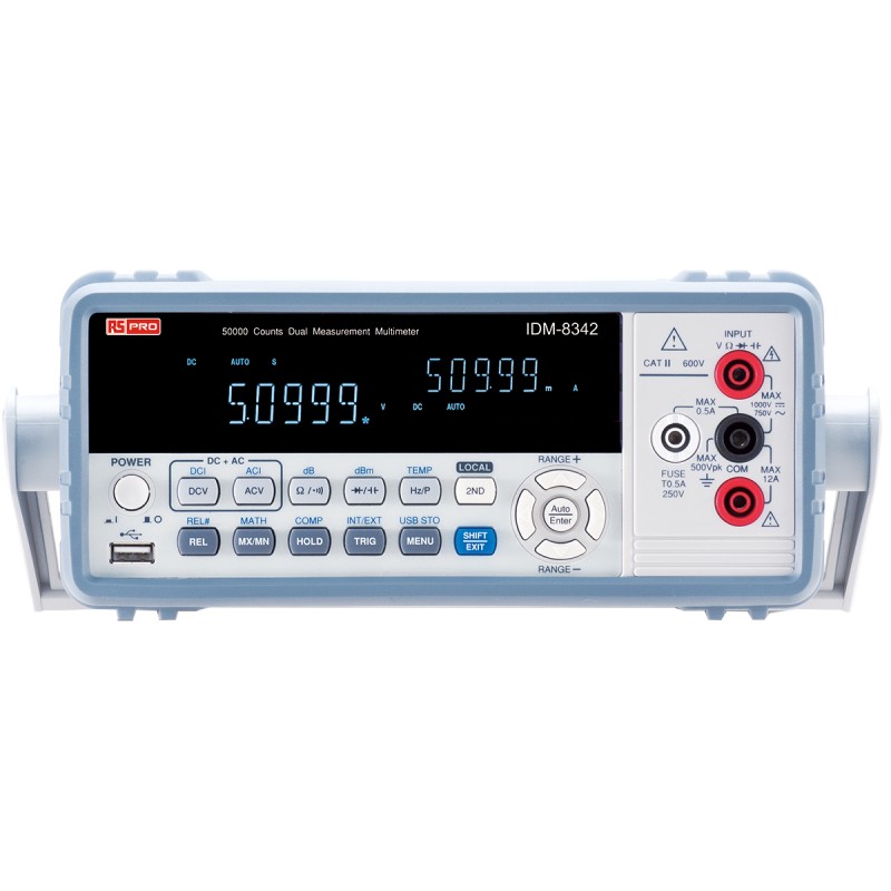 1 pcs - RS PRO IDM8342 Bench Digital Multimeter, True RMS, 10A ac Max, 10A dc Max, 750V ac Max - RS Calibrated