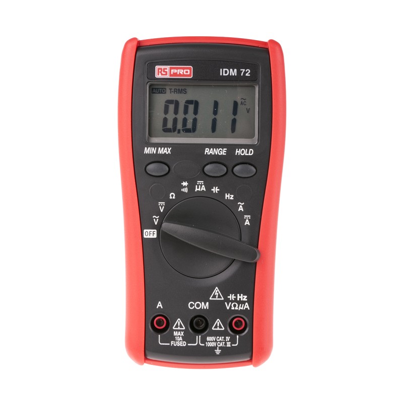 1 pcs - RS PRO IDM72 Handheld Digital Multimeter, True RMS, 10A ac Max, 10A dc Max, 750V ac Max - UKAS Calibrated