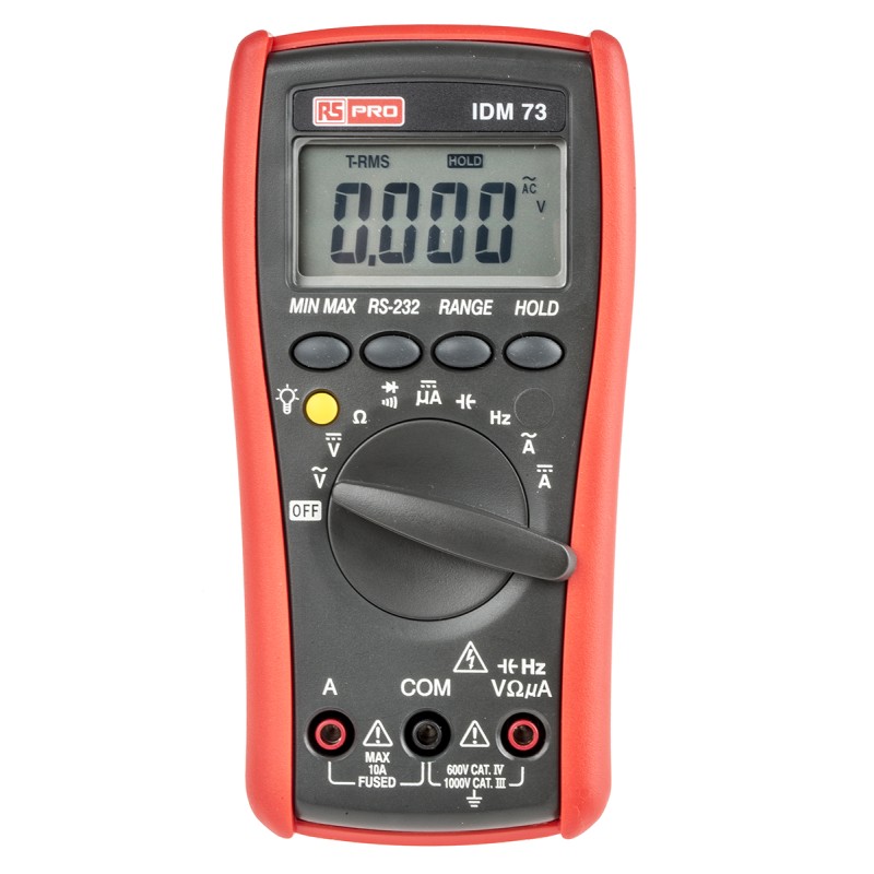 1 pcs - RS PRO IDM73 Handheld Digital Multimeter, True RMS, 10A ac Max, 10A dc Max, 750V ac Max - UKAS Calibrated