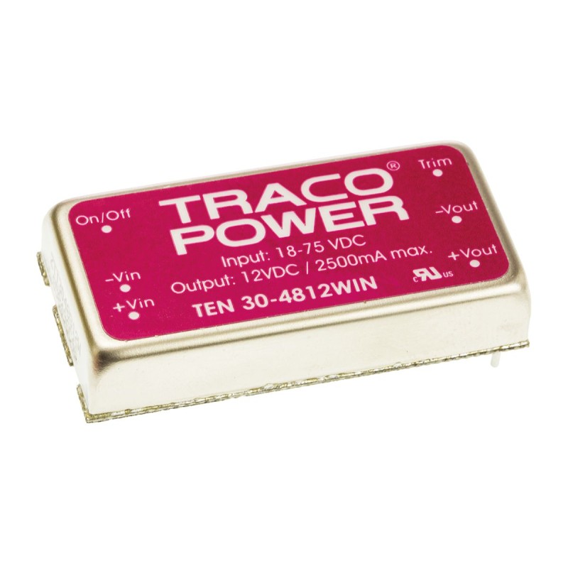 1 Tube of 10 - TRACOPOWER TEN 30WIN DC-DC Converter, 12V dc/ 2.5A Output, 18 - 75 V dc Input, 30W, Through Hole, +75°C Max Temp