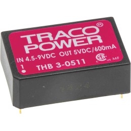 1 Tube of 10 - TRACOPOWER THB 3 DC-DC Converter, 5V dc/ 600mA Output, 4.5 - 9 V dc Input, 3W, Through Hole, +85°C Max Temp