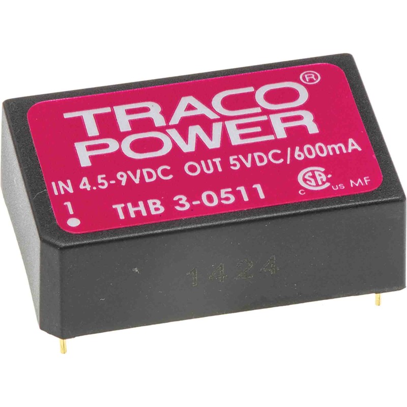 1 Tube of 10 - TRACOPOWER THB 3 DC-DC Converter, 5V dc/ 600mA Output, 4.5 - 9 V dc Input, 3W, Through Hole, +85°C Max Temp