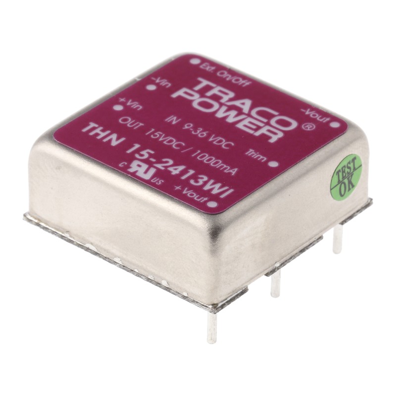 1 Tube of 10 - TRACOPOWER THN 15WI DC-DC Converter, 15V dc/ 1A Output, 9 - 36 V dc Input, 15W, Through Hole, +85°C Max Temp