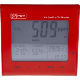 1 pcs - RS PRO DT-802 Air Quality Monitor for CO2, Humidity, Temperature, +50°C Max, 90%RH Max, Mains-Powered