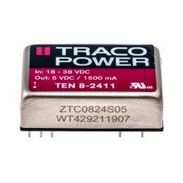 1 Tube of 10 - TRACOPOWER TEN 8 DC-DC Converter, 5V dc/ 1.5A Output, 18 - 36 V dc Input, 8W, Through Hole, +85°C Max Temp -40°C