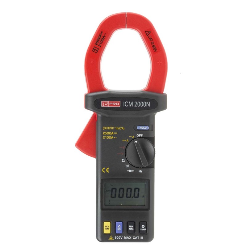 1 pcs - RS PRO ICM2000N Clamp Meter, 2500A dc, Max Current 2100A ac CAT III 600 V With RS Calibration