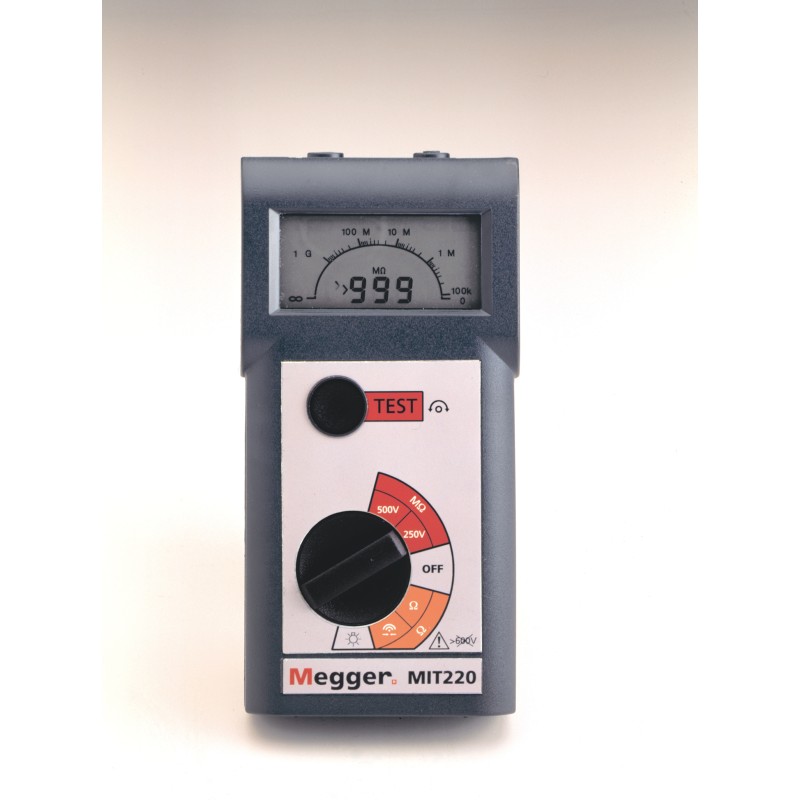 1 pcs - Megger MIT220 Insulation & Continuity Tester, 250V dc Min, 500V dc Max, 999MΩ Max, CAT III 300V - RS Calibration