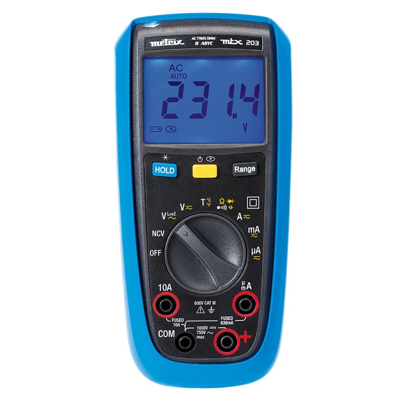 1 pcs - Metrix MTX203 Handheld Digital Multimeter, True RMS, 10A ac Max, 10A dc Max, 750V ac Max