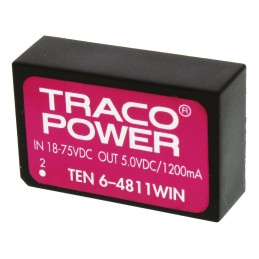 1 Tube of 10 - TRACOPOWER TEN 6WIN DC-DC Converter, 5V dc/ 1.2A Output, 18 - 75 V dc Input, 6W, Through Hole, +85°C Max Temp