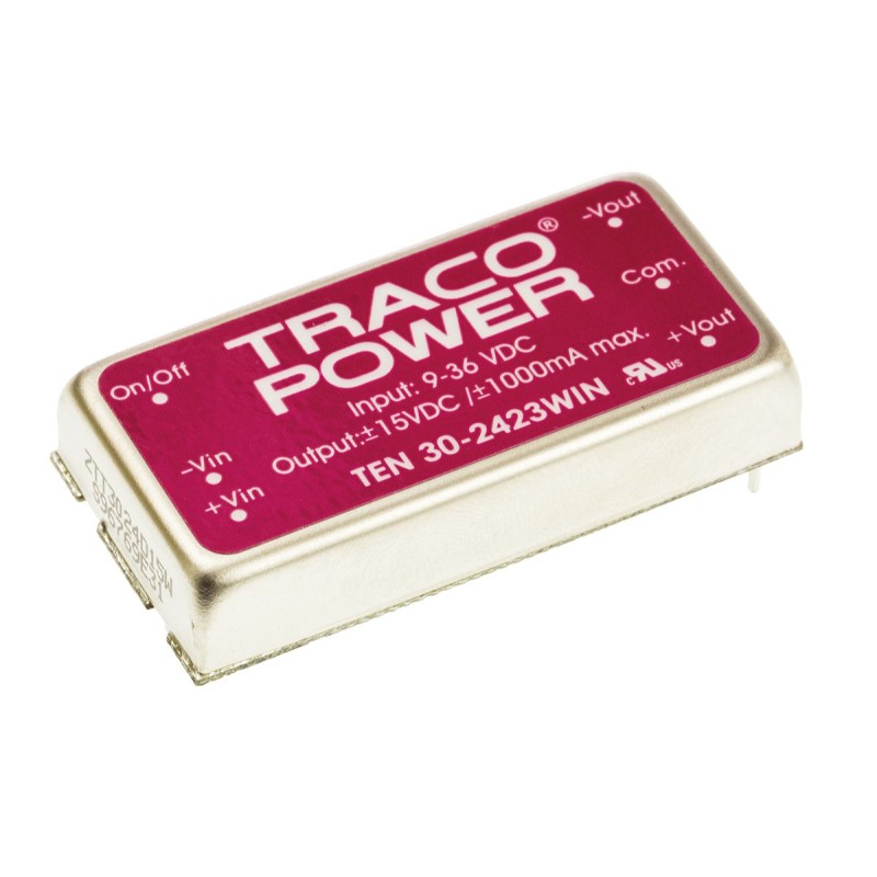 1 Tube of 10 - TRACOPOWER TEN 30WIN DC-DC Converter, ±15V dc/ 1A Output, 9 - 36 V dc Input, 30W, Through Hole, +75°C Max Temp