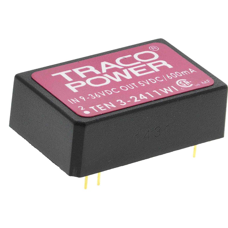 1 Tube of 10 - TRACOPOWER TEN 3WI DC-DC Converter, 5V dc/ 600mA Output, 9 - 36 V dc Input, 3W, Through Hole, +85°C Max Temp