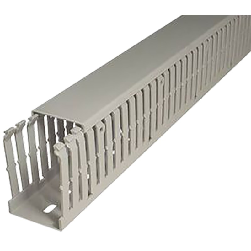 12 pcs - SES Sterling GF-DIN-A7/5 Grey Slotted Panel Trunking - Open Slot, W37.5 mm x D75mm, L2m, PVC