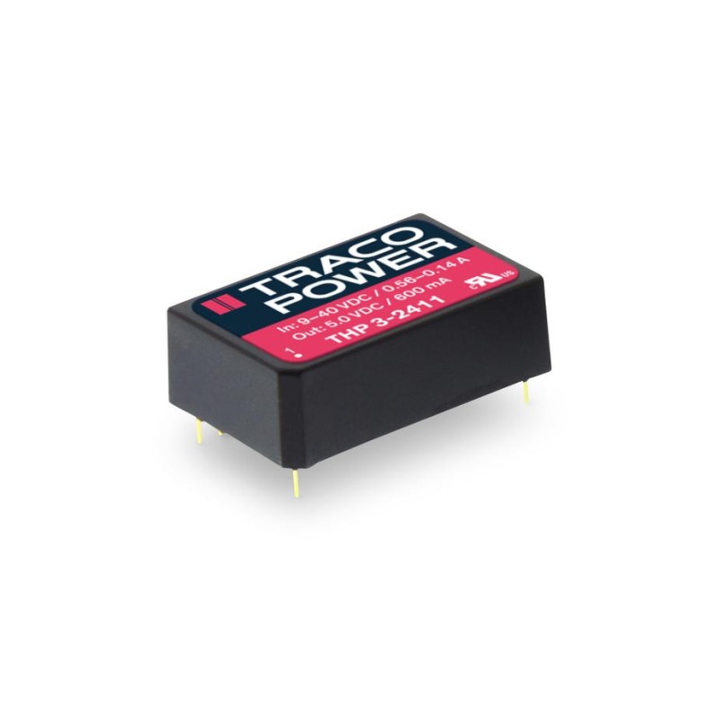 1 Tube of 10 - TRACOPOWER THP 3 DC-DC Converter, 5V dc/ 600mA Output, 9 - 40 V dc Input, 3W, Through Hole, +85°C Max Temp -40°C