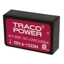 1 Tube of 10 - TRACOPOWER TEN 6N DC-DC Converter, ±12V dc/ ±250mA Output, 9 - 18 V dc Input, 6W, Through Hole, +85°C Max Temp