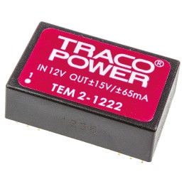 1 Tube of 10 - TRACOPOWER TEM 2 DC-DC Converter, ±15V dc/ ±65mA Output, 10.8 - 13.2 V dc Input, 2W, Through Hole, +70°C Max