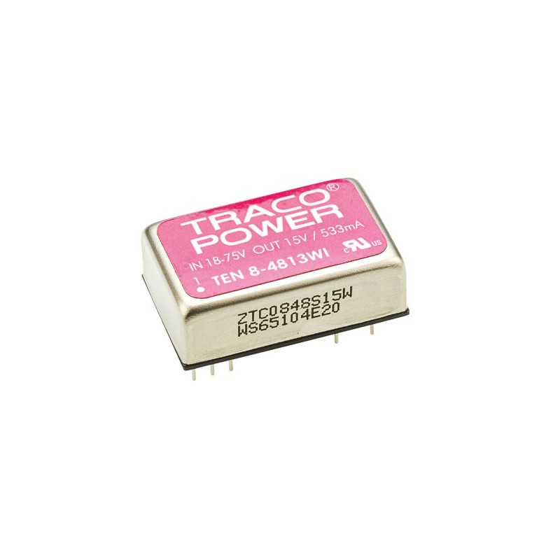 1 Tube of 10 - TRACOPOWER TEN 8WI DC-DC Converter, 15V dc/ 533mA Output, 18 - 75 V dc Input, 8W, Through Hole, +85°C Max Temp