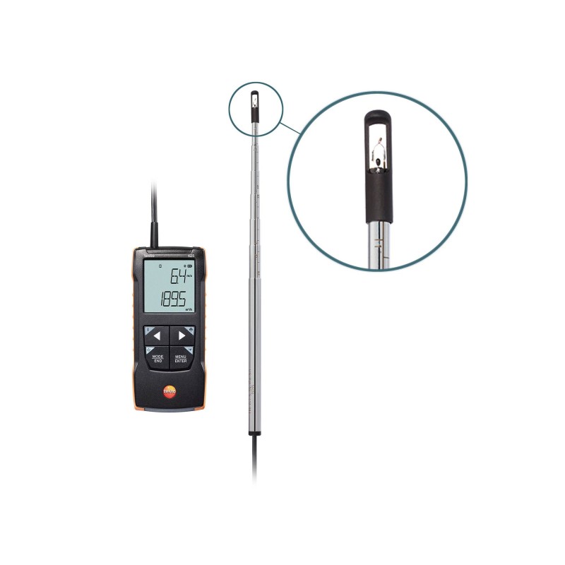1 pcs - Testo 425 Telescopic Vane Anemometer, 30m/s Max, Measures Air Velocity, Temperature, Volume Flow