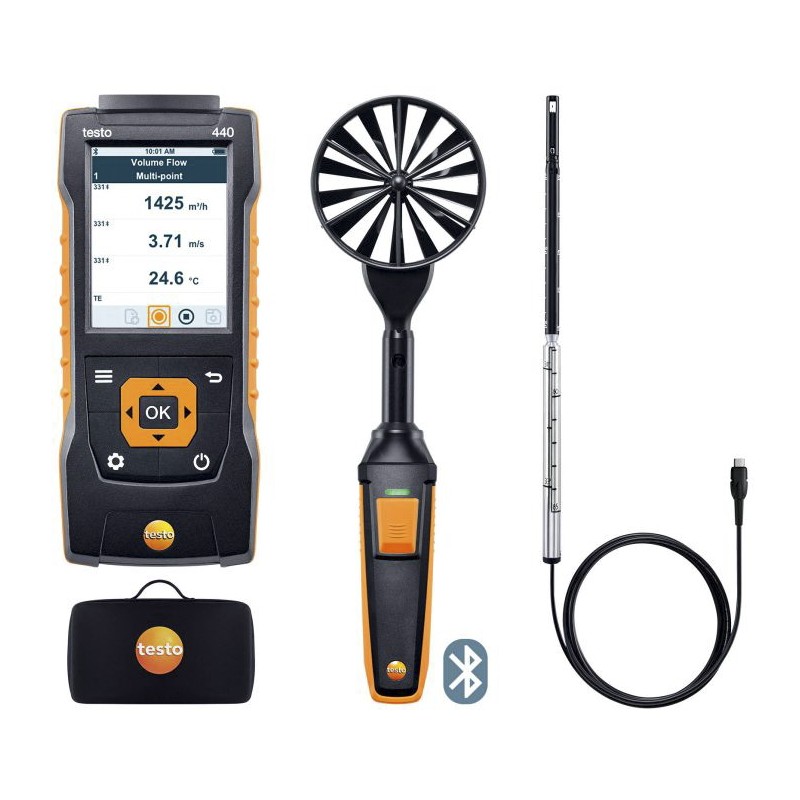 1 pcs - Testo 440 Air Flow ComboKit 1 with Bluetooth Anemometer, Measures Air Velocity, Humidity, Temperature