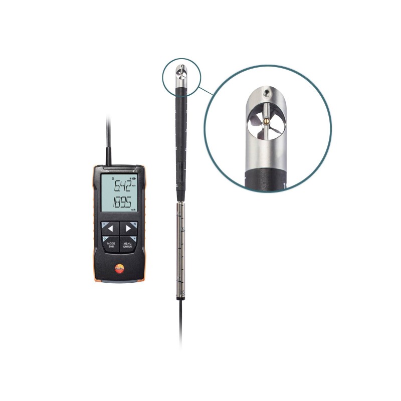 1 pcs - Testo 416 Telescopic Vane Anemometer, 40m/s Max, Measures Volume Air Flow