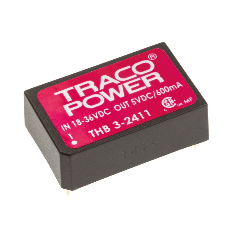 1 Tube of 10 - TRACOPOWER THB 3 DC-DC Converter, 5V dc/ 600mA Output, 18 - 36 V dc Input, 3W, Through Hole, +85°C Max Temp
