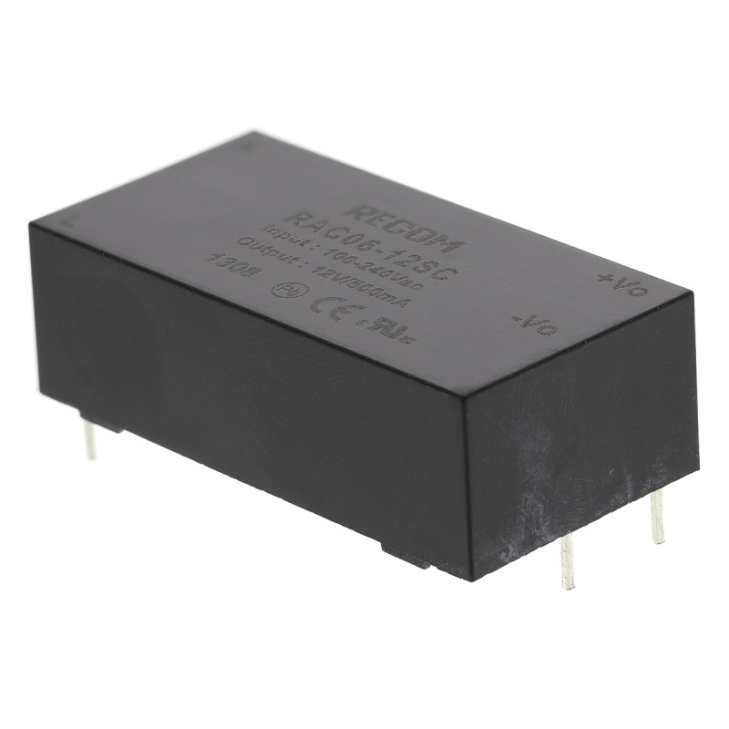 1 Tube of 10 - Recom Switching Power Supply, RAC06-12SC, 12V dc, 500mA, 6W, 1 Output, 90 - 264V ac Input Voltage