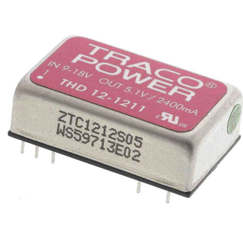 1 Tube of 10 - TRACOPOWER THD 12 DC-DC Converter, 5V dc/ 2.4A Output, 9 - 18 V dc Input, 12W, Through Hole, +85°C Max Temp