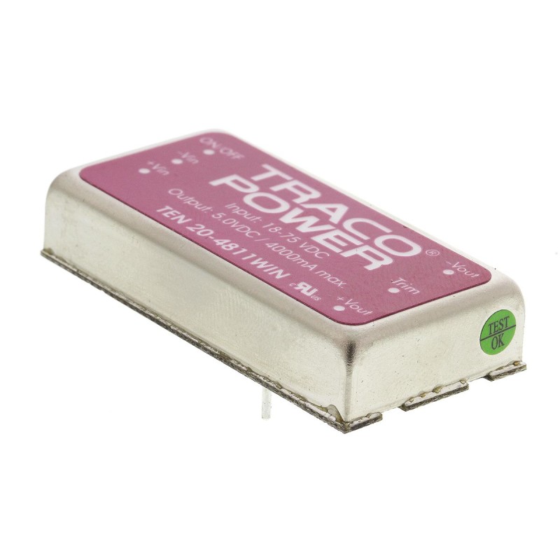 1 Tube of 10 - TRACOPOWER TEN 20WIN DC-DC Converter, 5V dc/ 4A Output, 18 - 75 V dc Input, 20W, Through Hole, +85°C Max Temp