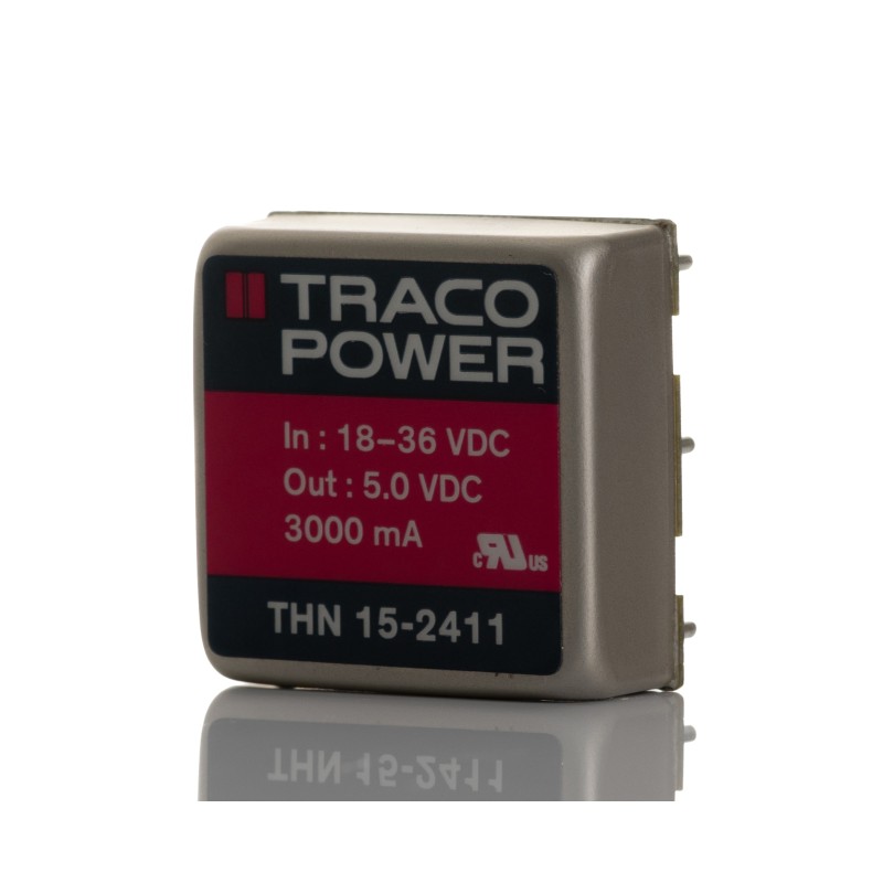 1 Tube of 10 - TRACOPOWER THN 15 DC-DC Converter, 5V dc/ 3A Output, 18 - 36 V dc Input, 15W, Through Hole, +85°C Max Temp -40°C