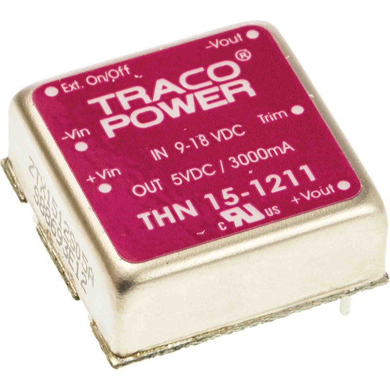 1 Tube of 10 - TRACOPOWER THN 15 DC-DC Converter, 5V dc/ 3A Output, 9 - 18 V dc Input, 15W, Through Hole, +85°C Max Temp -40°C