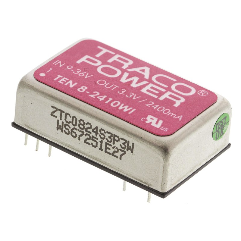 1 Tube of 10 - TRACOPOWER TEN 8WI DC-DC Converter, 3.3V dc/ 2.4A Output, 9 - 36 V dc Input, 8W, Through Hole, +85°C Max Temp