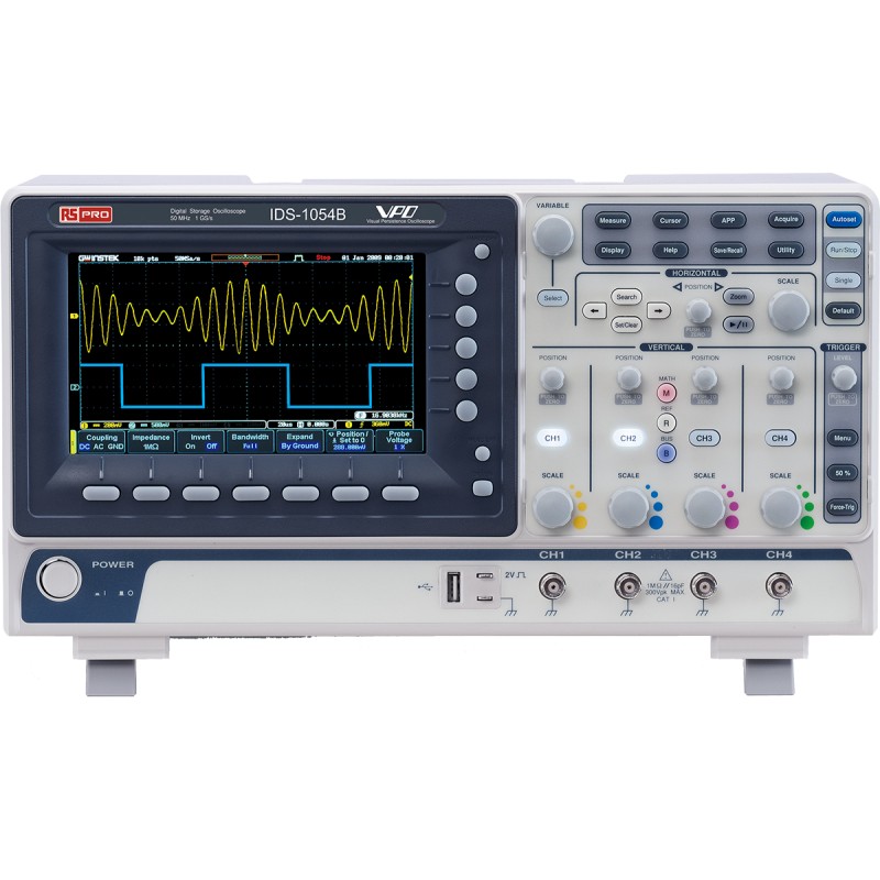 1 pcs - RS PRO IDS1054B Digital Bench Oscilloscope, 4 Analogue Channels, 50MHz - UKAS Calibrated