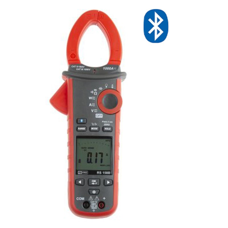 1 pcs - RS PRO 158B Clamp Meter Bluetooth, 1000A dc, Max Current 1000A ac CAT III 1000 V, CAT IV 600 V