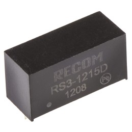 1 Tube of 22 - Recom RS3 DC-DC Converter, ±15V dc/ ±100mA Output, 9 - 18 V dc Input, 3W, Through Hole, +71°C Max Temp -40°C Min