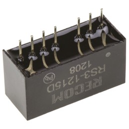 1 Tube of 22 - Recom RS3 DC-DC Converter, ±15V dc/ ±100mA Output, 9 - 18 V dc Input, 3W, Through Hole, +71°C Max Temp -40°C Min