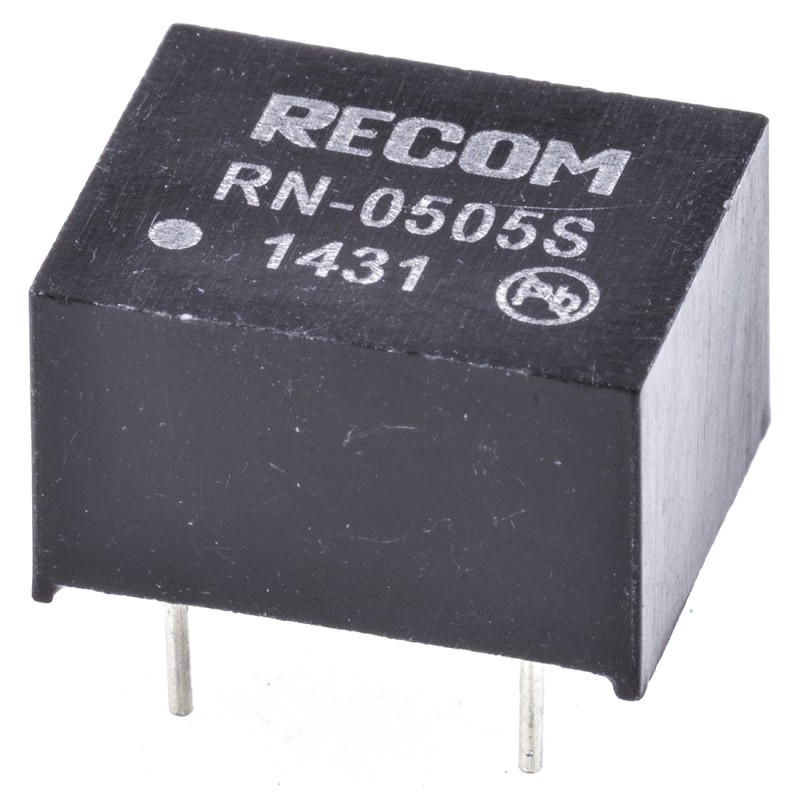 1 Tube of 39 - Recom RN DC-DC Converter, 5V dc/ 250mA Output, 4.5 - 5.5 V dc Input, 1.25W, Through Hole, +85°C Max Temp -40°C