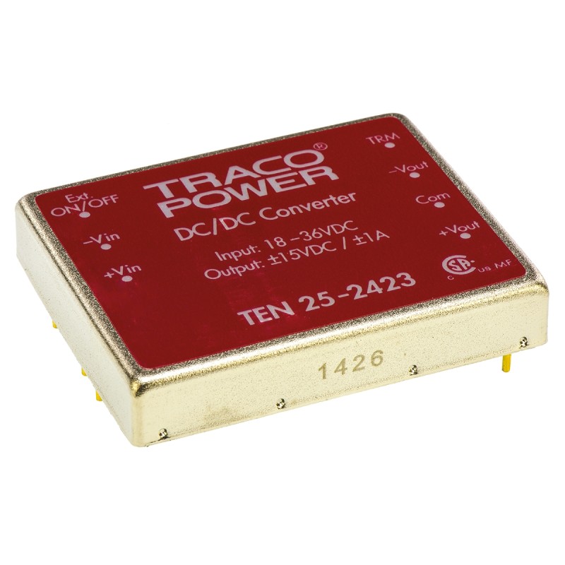 1 Tube of 5 - TRACOPOWER TEN 25 DC-DC Converter, ±15V dc/ ±1A Output, 18 - 36 V dc Input, 25W, Through Hole, +85°C Max Temp