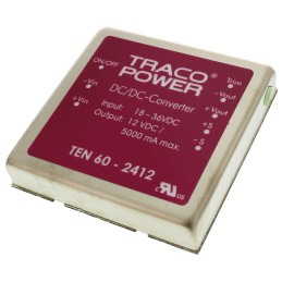 1 Tube of 5 - TRACOPOWER TEN 60 DC-DC Converter, 12V dc/ 5A Output, 18 - 36 V dc Input, 60W, Through Hole, +85°C Max Temp