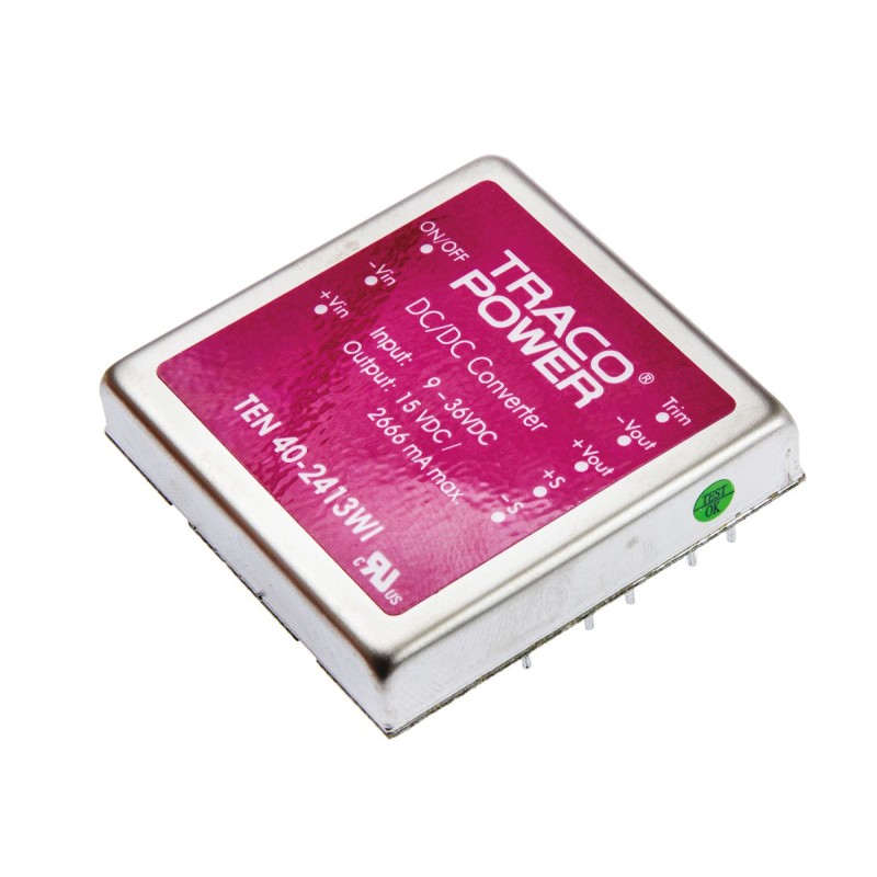 1 Tube of 5 - TRACOPOWER TEN 40WI DC-DC Converter, 15V dc/ 2.65A Output, 9 - 36 V dc Input, 40W, Through Hole, +85°C Max Temp