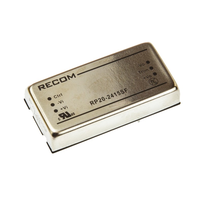 1 Tube of 9 - Recom RP20 F DC-DC Converter, 15V dc/ 1.33A Output, 18 - 36 V dc Input, 20W, Through Hole, +85°C Max Temp -40°C