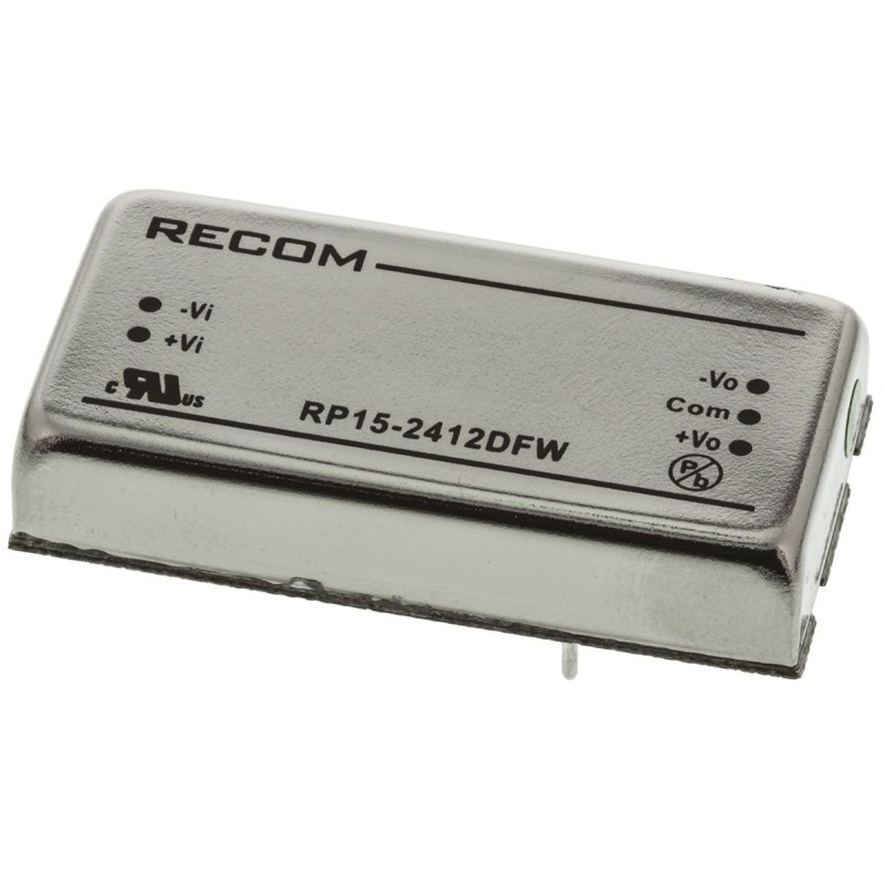 1 Tube of 9 - Recom RP15 FW DC-DC Converter, ±12V dc/ ±625mA Output, 9 - 36 V dc Input, 15W, Through Hole, +75°C Max Temp