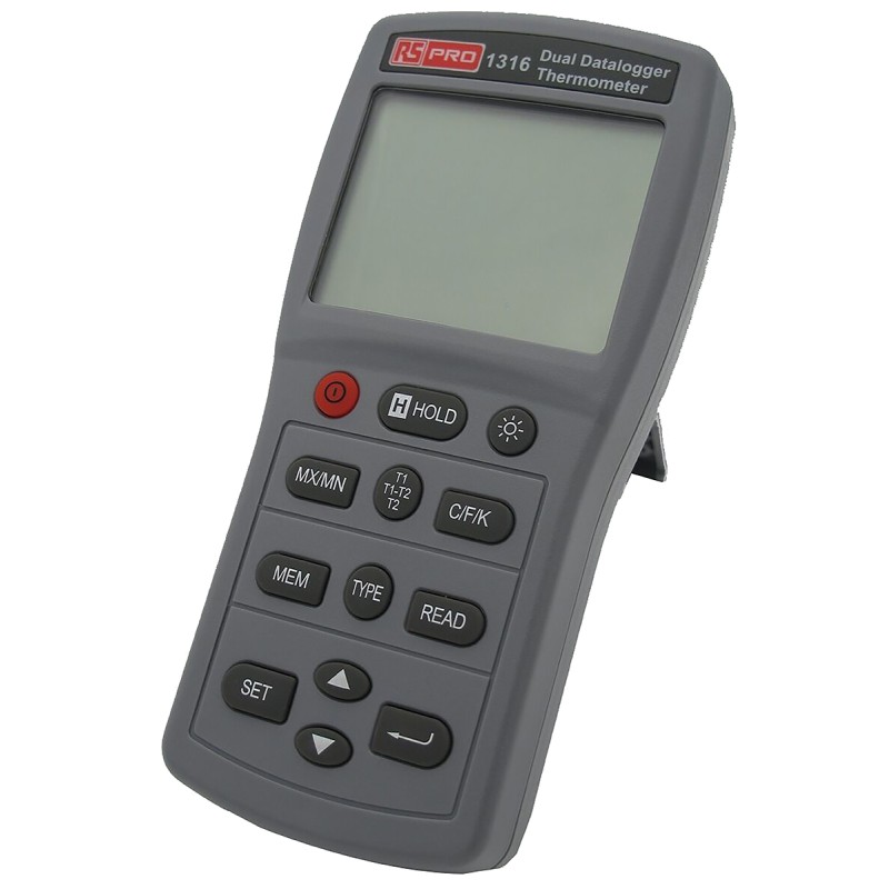 1 pcs - RS PRO 1316 Wired Digital Thermometer, E, J, K, N, R, S, T Probe, 2 Input(s), +1090 (J) °C, +1300 (N) °C, +1370 (K) °C,