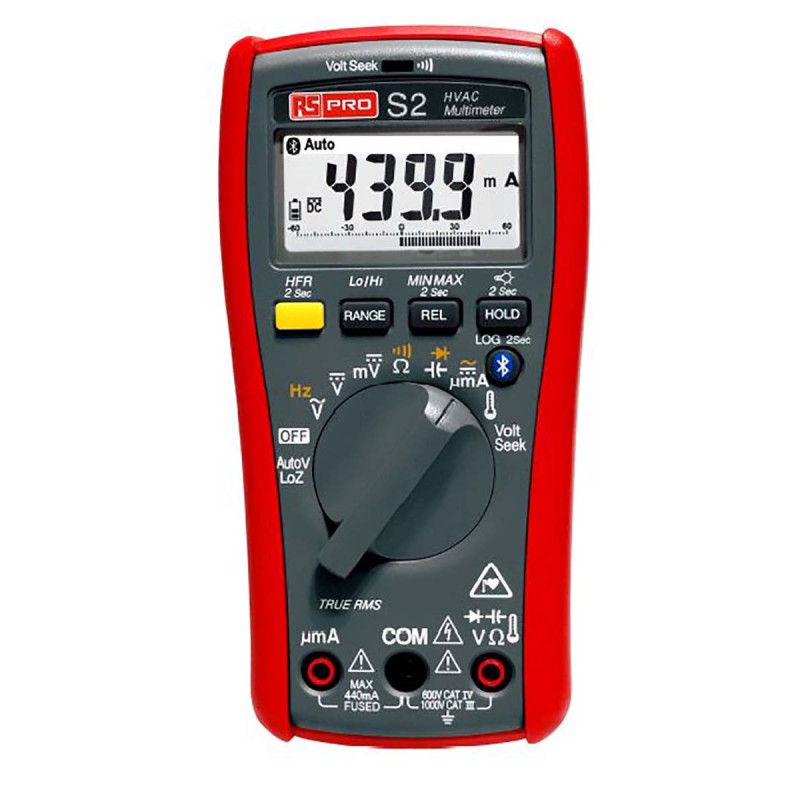 1 pcs - RS PRO S2 Handheld Digital Multimeter, True RMS, 400mA ac Max, 400mA dc Max, 1000V ac Max - RS Calibrated