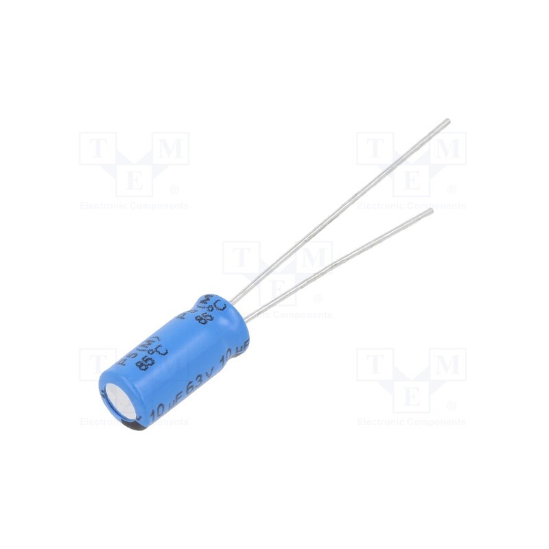 10 pcs x VISHAY - MAL203858109E3 - Capacitor: electrolytic, THT, 10uF, 63VDC, Ø5x11mm, Pitch: 2mm, ±20%
