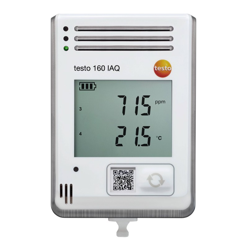 1 pcs - Testo 160 IAQ Data Logging Air Quality Meter for CO2, Humidity, Temperature, +50°C Max, 100%RH Max, Battery-Powered