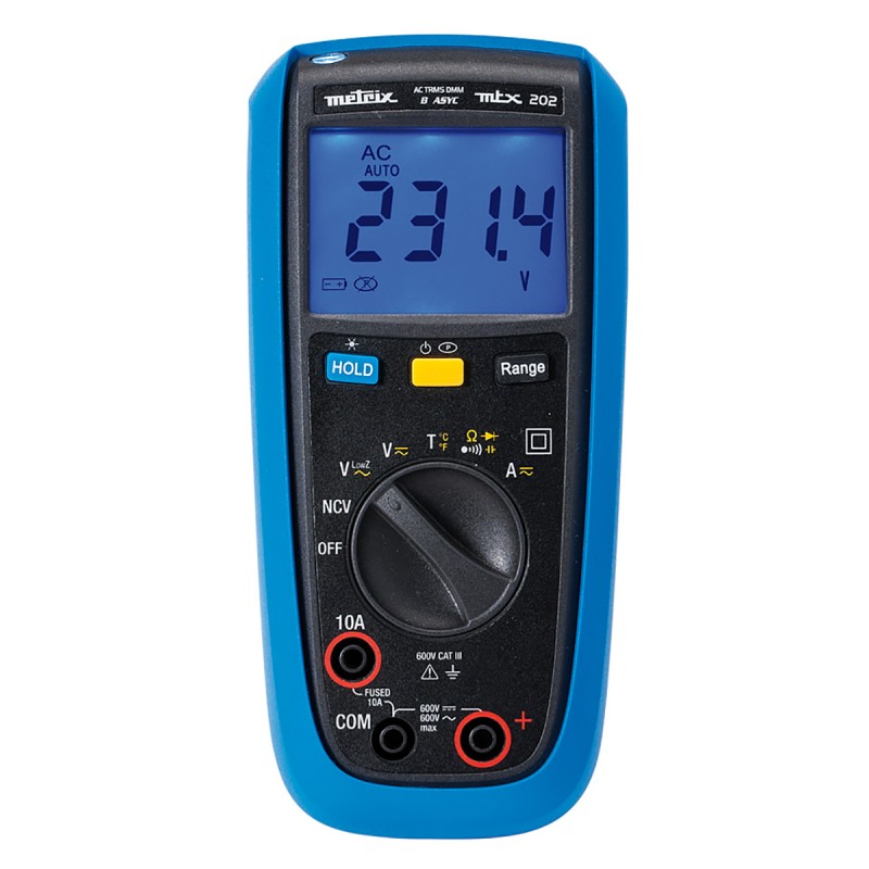 1 pcs - Metrix MTX202 Handheld Digital Multimeter, True RMS, 10A ac Max, 10A dc Max, 600V ac Max - UKAS Calibrated