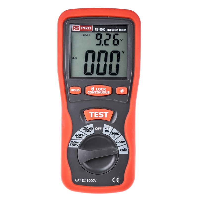 1 pcs - RS PRO RS5500 Insulation Tester, 250V Min, 1000V Max, 2000MΩ Max, CAT III 1000V - RS Calibration