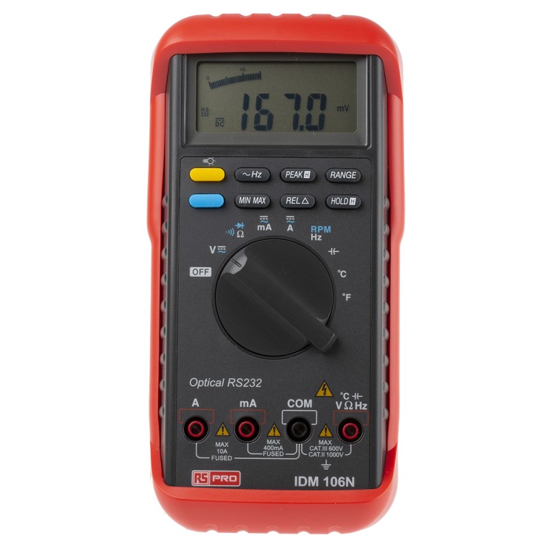 1 pcs - RS PRO IDM106N Handheld Digital Multimeter, True RMS, 10A ac Max, 10A dc Max, 1000V ac Max