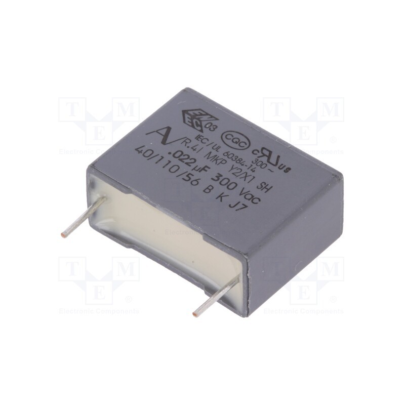 10 pcs x KEMET - R413I22200000M - Capacitor: polypropylene, 22nF, 18x6x12mm, THT, ±20%, 15mm, 1kVDC