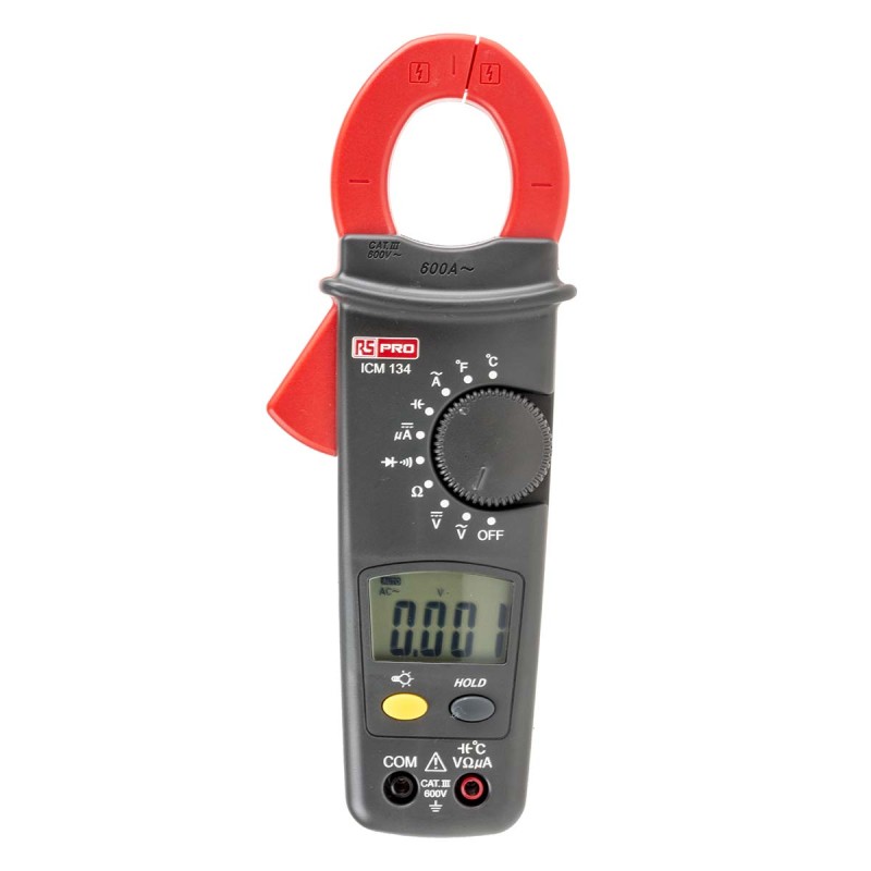 1 pcs - RS PRO ICM134 Clamp Meter, 4mA dc, Max Current 600A ac CAT II 1000 V, CAT III 600 V